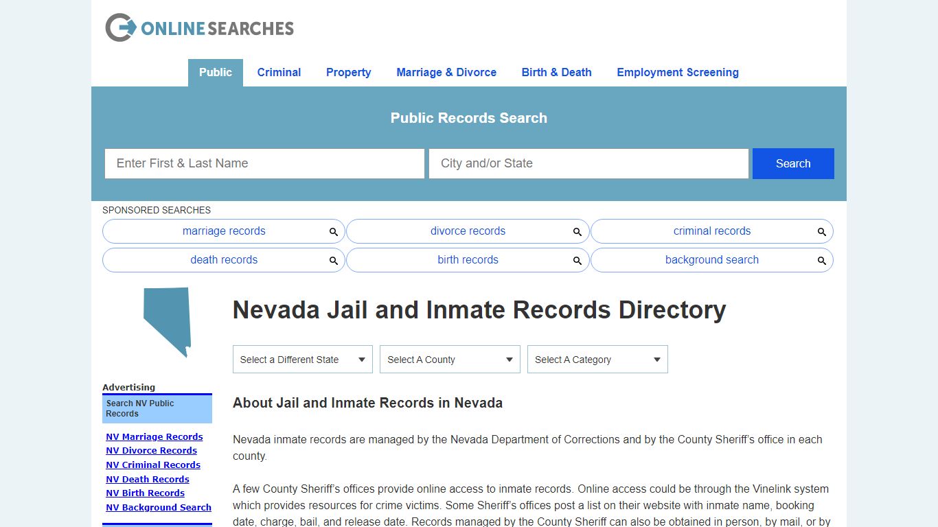 Nevada Jail and Inmate Records Search Directory - OnlineSearches.com